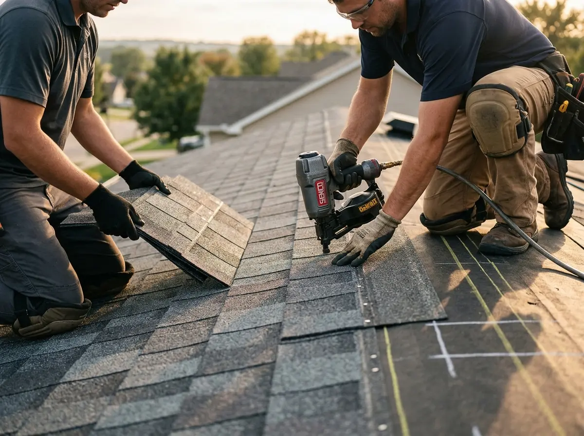 Professional roofer working on a residential roof in Mountlake Terrace